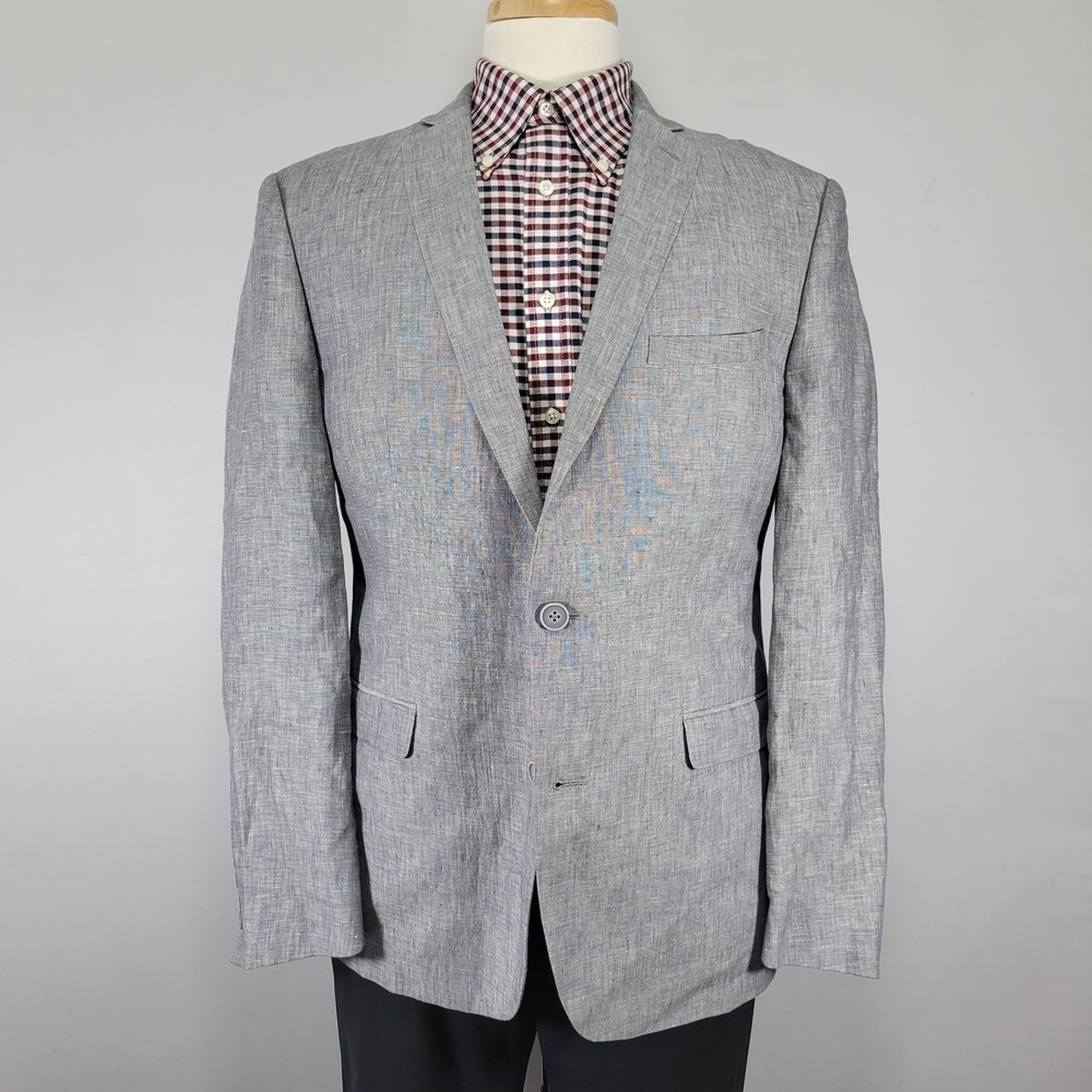 BAR III Men's Sport Coat Blazer Two Button Gray 100% Linen Slim Fit Size 42R